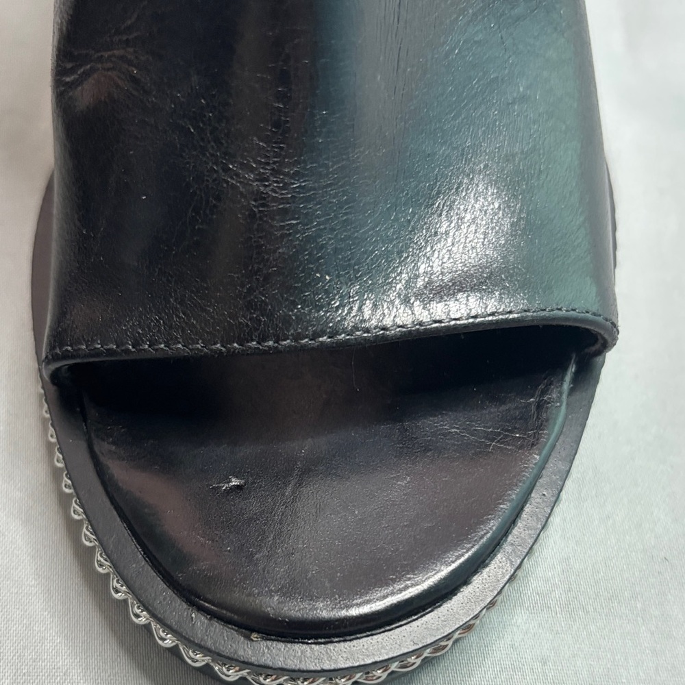 Vince Camuto Black Leather Peep-Toe Ankle Boots with Chain Trim - Picture 3 of 5
